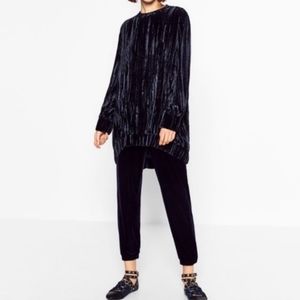 Zara oversized velvet long sleeve mock neck dress